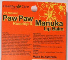 Healthy Care Paw Paw (Rosehip & Manuka) Lip Balm 10g (Made in Australia)